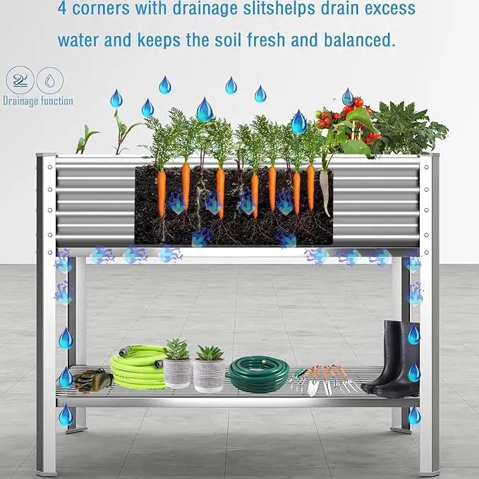 Raised Garden Bed with Legs, Galvanized Raised Planter Box with Storage Shelf and Drainage Holes, 48×24×32 Inch Large Metal Garden Bed Kit for Balcony, Backyard, Patio Lasts for Years of Use. by GreenHaven Gardens