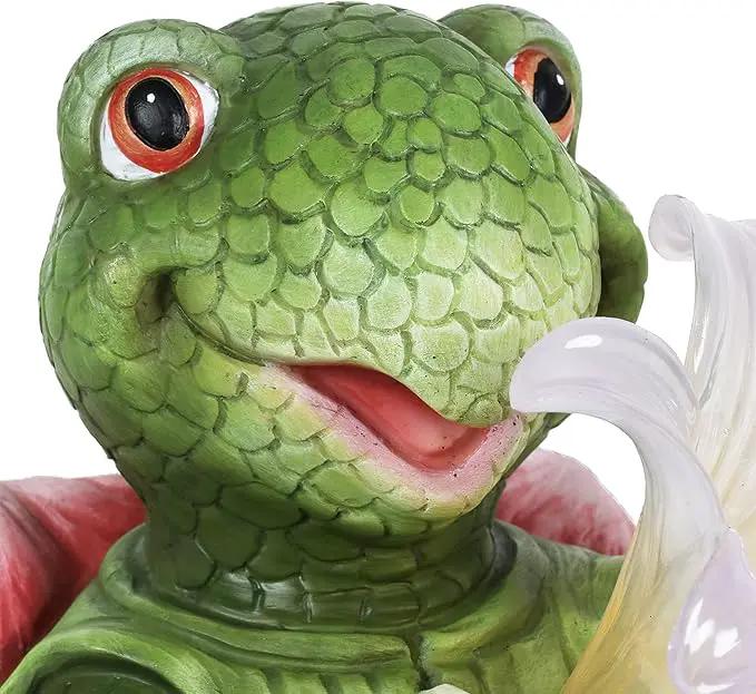 Exhart Solar Turtle Garden Statue, LED Lily Flower, Durable Resin, Cute Yard Décor, 7.5"x5.5"x8.5" by GreenHaven Gardens
