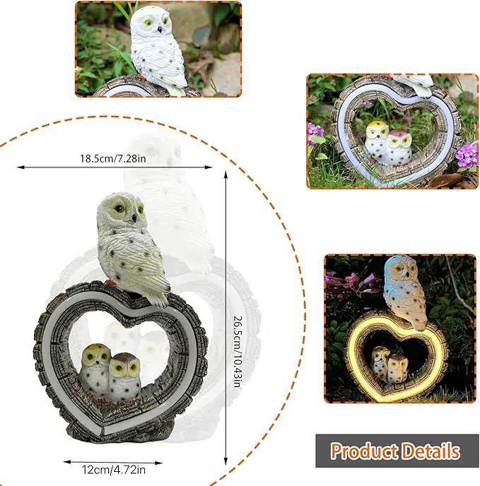 Solar Garden Lights, Solar Sculpture LED Lights, Outdoor Waterproof Handmade Resin Statue, Love Statue Decoration for Path, Yard, Lawn, Gift for Mom Christmas (White Love Owl) by GreenHaven Gardens