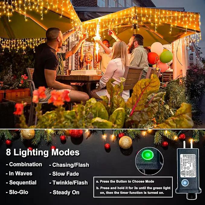 Icicle Christmas Lights, 98FT 1216 LED Icicle Lights for Outside with 228 Drops, 8 Modes Waterproof Twinkle String Lights for House Bedroom Wedding Holiday Decorations, Warm White by GreenHaven Gardens