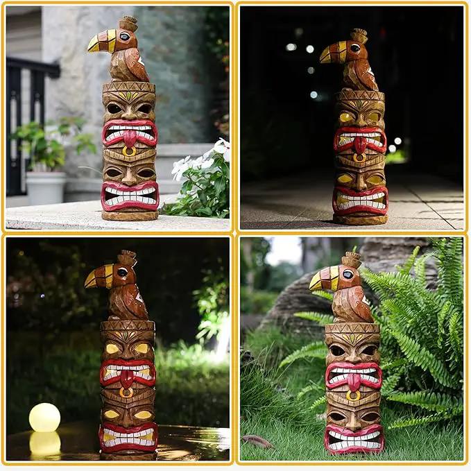 Outdoor Tiki Statue Decoration-Solar Garden Figurine - Woodpecker Waterproof Unique Housewarming Gifts for Women Patio,Balcony,Yard,Lawn Decor 15 Inch Tall by GreenHaven Gardens