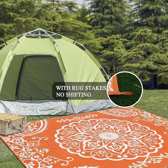Pauwer Waterproof Outdoor Rug 8x10, Reversible Plastic Straw Patio Camping Rug, Indoor Outdoor RV Mat Carpet for Deck, Camper, Porch, Balcony, Backyard, Picnic, Boho Orange by GreenHaven Gardens