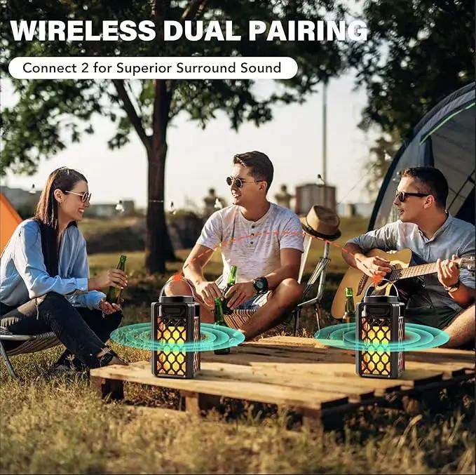 Outdoor Bluetooth Speaker,Wireless Bluetooth Speaker with Torch Light,IP65 Waterproof LED Flame Atmosphere Lantern Speaker for Party Garden Camping Patio Men Women Couples Dads Moms