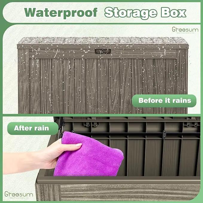 Greesum 120 Gallon Outdoor Storage Box with Lock - Large Resin Deck Box, Reinforced Lid for Garden, Patio, Lawn, Coffee by GreenHaven Gardens
