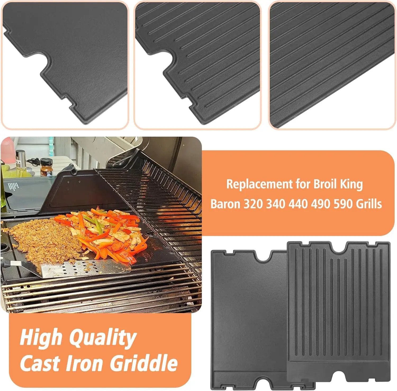 2-in-1 Reversible 17.48” x 12.48” Pre-Seasoned 11242 Cast Iron Griddle for Broil King Baron, Crown, Crown Pellet Series Grill, Flat Griddle Top Plate for Gas Stove/Charcoal/Electric/Propane/Gas Grill by GreenHaven Gardens