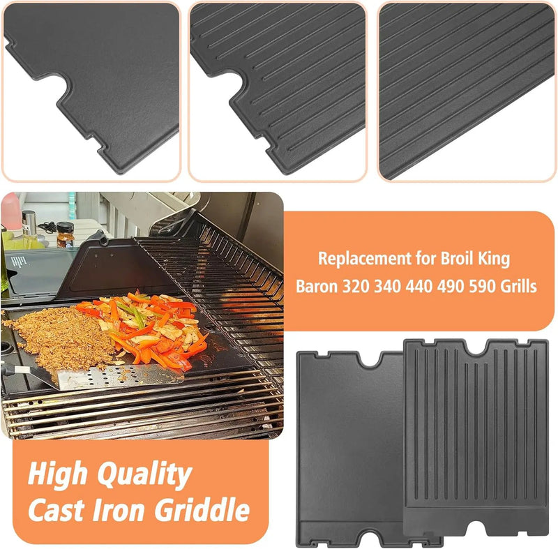 2-in-1 Reversible 17.48” x 12.48” Pre-Seasoned 11242 Cast Iron Griddle for Broil King Baron, Crown, Crown Pellet Series Grill, Flat Griddle Top Plate for Gas Stove/Charcoal/Electric/Propane/Gas Grill by GreenHaven Gardens