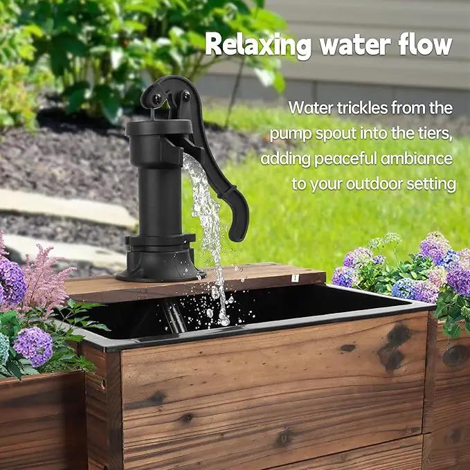 Outdoor Water Fountain,Floor Wooden Rectangular Pump Old-Fashioned Fountain with Flower Box,Electric Decorative Hand Pump, Outdoor Water Feature for Garden Patio Backyard by GreenHaven Gardens