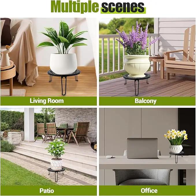 3 Pack Metal Plant Stand Indoor Outdoor, Heavy Duty Flower Pot Stands for Multiple Plants, Black Iron Plant Holder for Planters, Round Plant Shelf for Patio Garden Balcony Living Room by GreenHaven Gardens