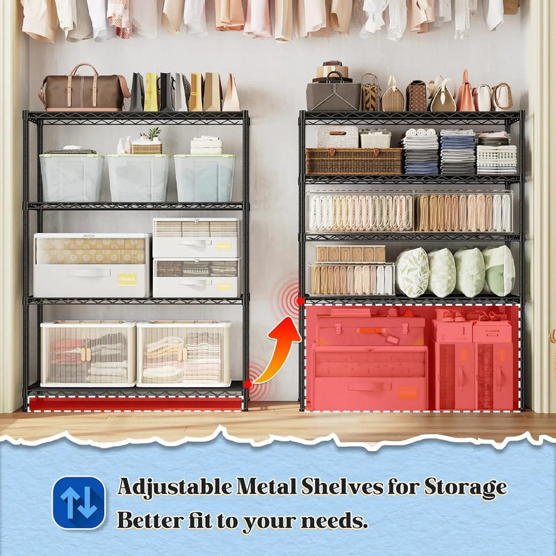 4- Shelf Metal Shelving Unit Adjustable Storage Shelves Heavy Duty Garage Shelving Steel Wire Shelving for Laundry Bathroom Kitchen Pantry Closet Garage Black, 35.6Wx16Dx54H by GreenHaven Gardens