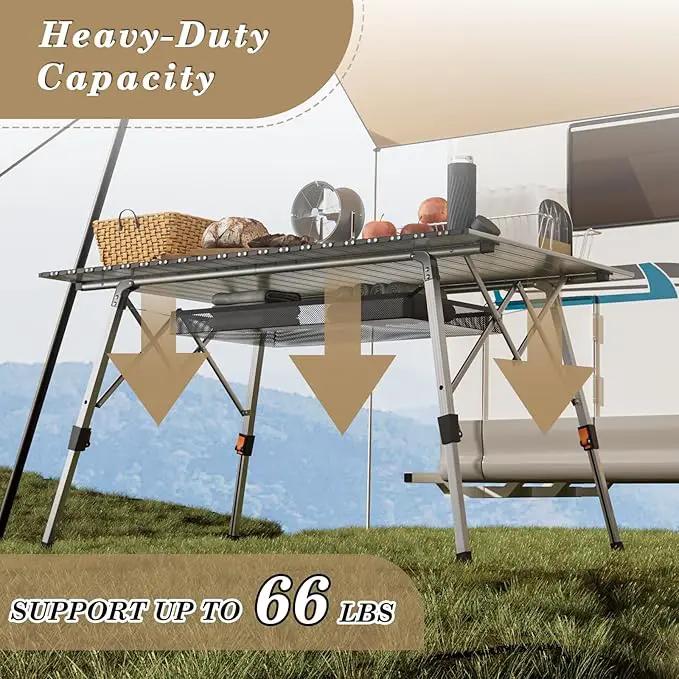 Athena Collection Foldable Camping Table, 47" Aluminum Outdoor Folding Camp Table with Mesh Layer Telescopic Legs and Carry Bag, Lightweight and Portable for Outdoor Camping Picnic Grilling, Silver by GreenHaven Gardens