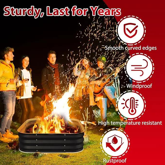 Fire Pit 48 Inch, Square Galvanized Steel Fire Pit for Outside, Heavy Duty Steel Fire Pit In-Ground for Backyard, Camping, Bonfire, Flower Raised Garden Bed for Garden, 11 Inch High by GreenHaven Gardens
