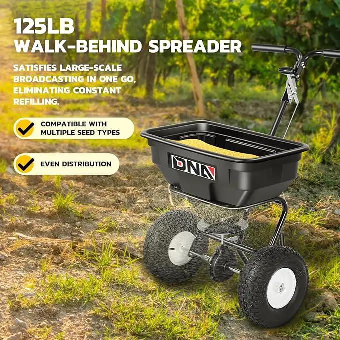 DNA MOTORING Walk Behind Push Broadcast Spreader,125 LB / 60L Capacity, Multi Use Tool for Fertilizer, Grass Seed, Salt, Ice Melt, Lawn and Garden Seeder, with Wheels, TOOLS-00611 by GreenHaven Gardens