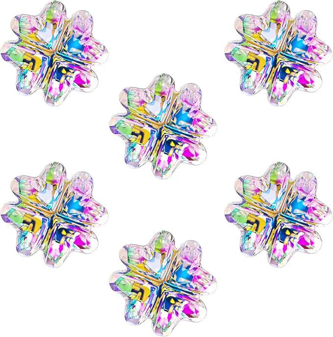 Set 6,AB Coating Four Leaf Lucky Clover Crystal Prisms Suncatchers for Windows,Rainbow Maker Hanging Prisms for Wedding Party Tree Garlands Ornaments Christmas Decorations Clearance,45mm by GreenHaven Gardens