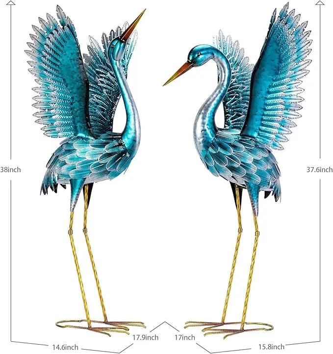 Natelf Garden Crane Statues for Outdoor, Blue Heron Decoy Courtyard Sculptures, Standing Metal Bird Yard Art for Patio Pond Backyard Decor(Set of 2) by GreenHaven Gardens