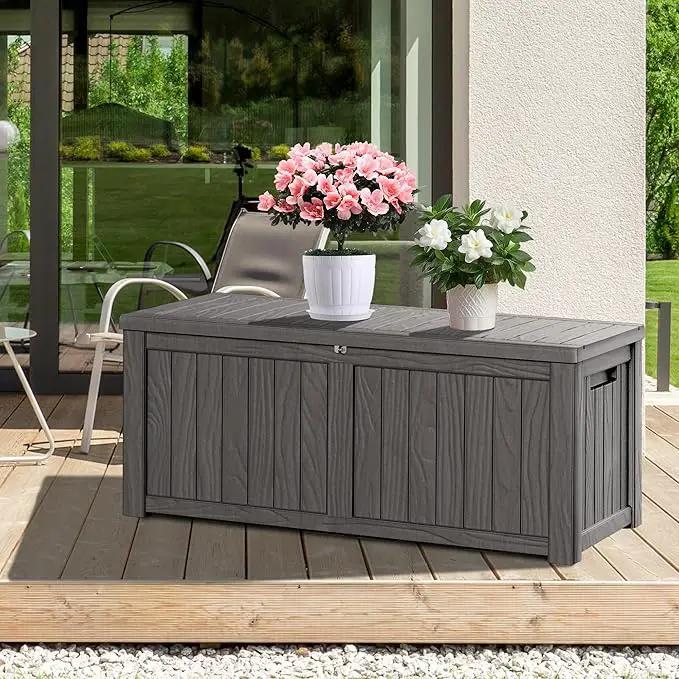 150 Gallon Resin Deck Box, Waterproof Outdoor Storage Bin for Patio Furniture, Pool Accessories, and Garden Tools, Lockable & UV-Resistant, Grey by GreenHaven Gardens