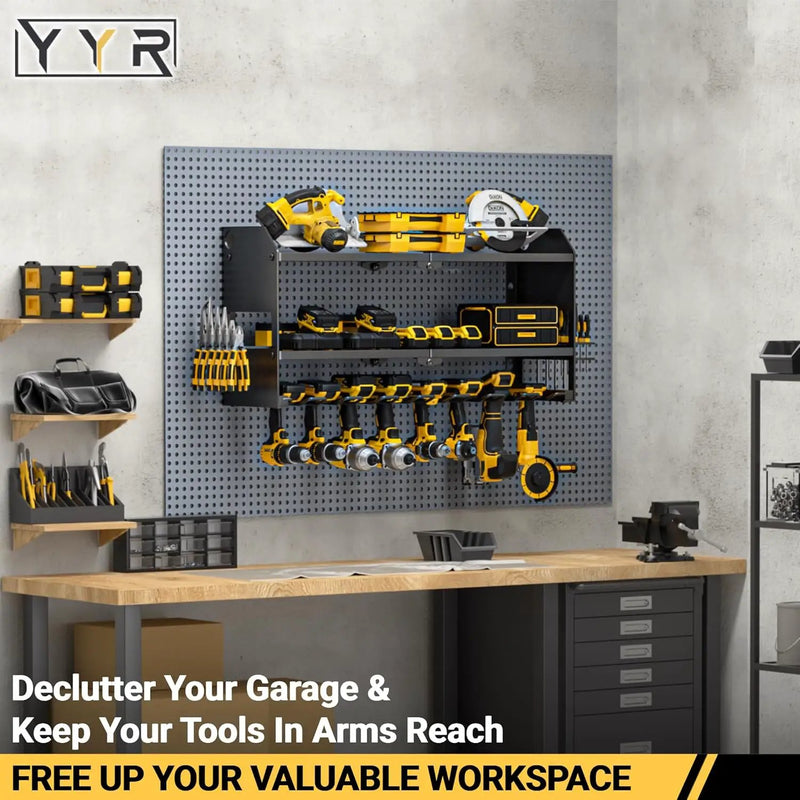 YYR Power Tool Organizer Wall Mount, Cordless Drill and Battery Holder, Electric Tools Hanger Storage Rack, Garage Organization Floating Shelf - Metal, Black by GreenHaven Gardens