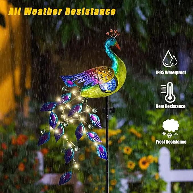DREAMSOUL Solar Garden Lights Outdoor, Metal Peacock Decor Solar Lights Garden Stakes with Led String Lights, Waterproof Crackle Glass Ball Landscape Path Light for Lawn Patio by GreenHaven Gardens