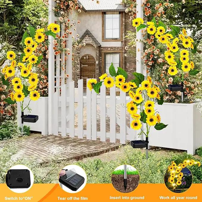 Solar Garden Lights Outdoor, 2 Pack New Sunflower Light for Outside, Solar Willow Vine Light with 46 LED Sunflowers, Waterproof Decor for Yard, Patio, Pathway, Gardening Gifts (2Pack Sunflower) by GreenHaven Gardens
