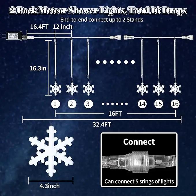 Enhon 2 Pack Meteor Shower Snowflake Lights Outdoor with Timer, Total 480 LED 12in 16 Tube Connectable Waterproof Meteor Rain Drop Christmas Light with Snowflake for Xmas Tree Roof Garden(Cool White) by GreenHaven Gardens