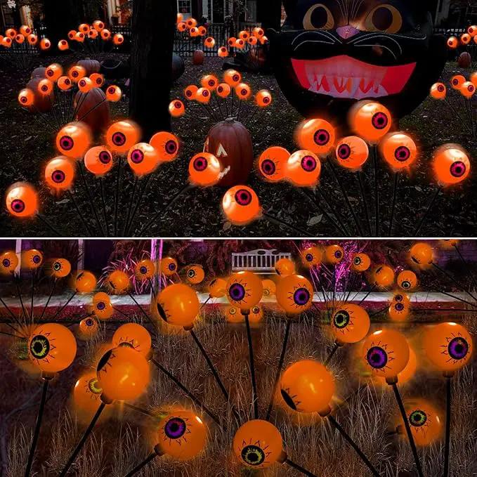Halloween Decorations Outdoor Path Lights - 4 Packs 32LEDs Solar Halloween Eyebal Pathway Lights Swaying by Wind,Waterproof Solar Halloween Stake Lights for Garden Yard Porch Patio Pathway (Orange) by GreenHaven Gardens