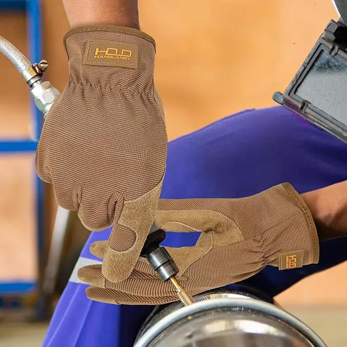 HANDLANDY Leather Work Gloves for Men & Women, Reinforced Durable Garden Gloves, Cowhide Working Glove for Gardening by GreenHaven Gardens