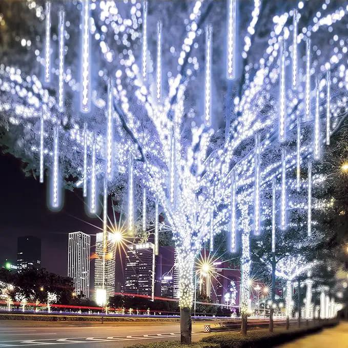 2-Pack Christmas Decorations Lights Outdoor, Total 384LED Meteor Shower Lights Rain Drop Light 30cm 16 Tubes Indoor Outdoor Snow Cascading String Light for Xmas Tree Roof Party Garden (Cool White) by GreenHaven Gardens