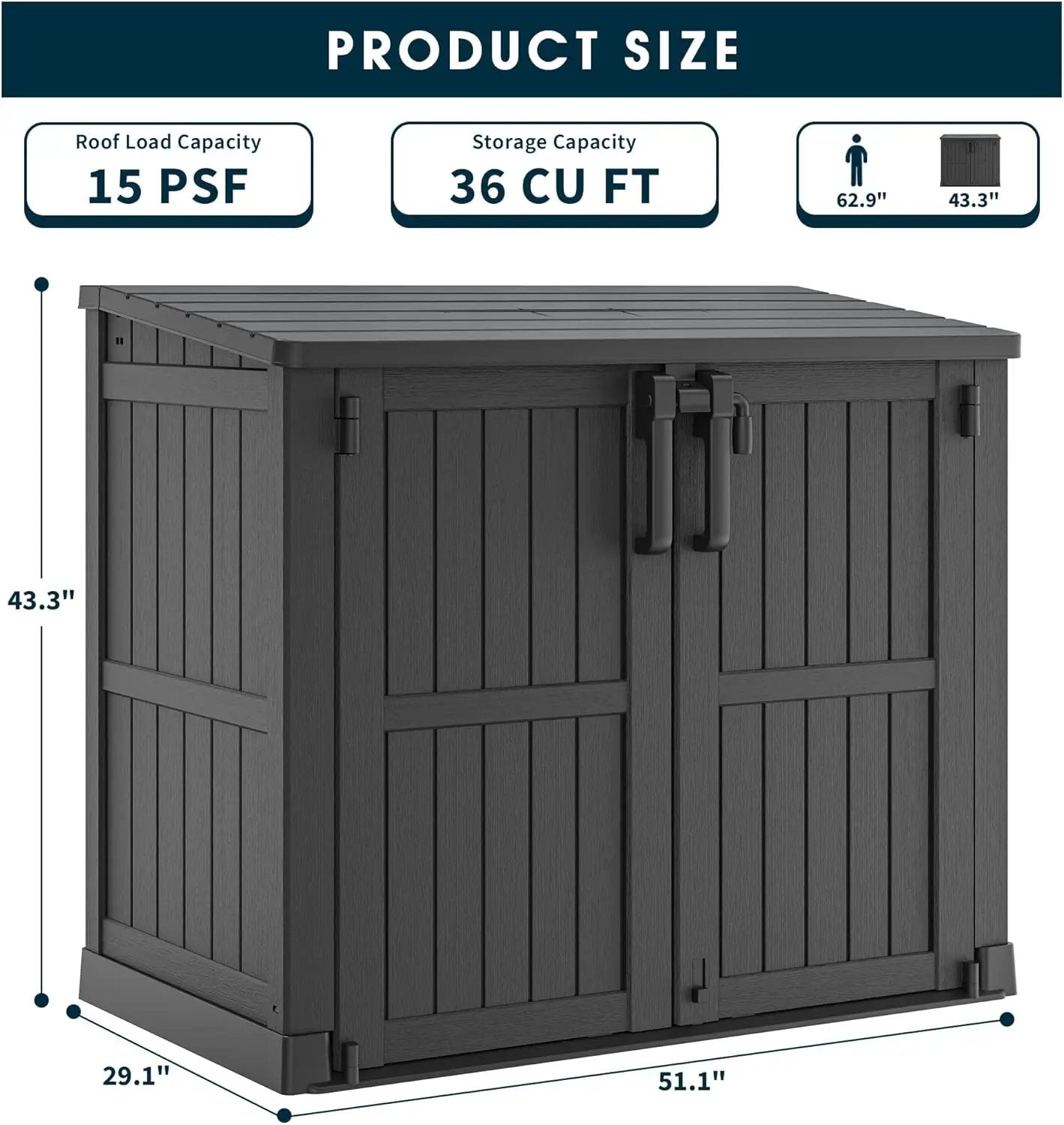 NUNU LAB Outdoor Storage Cabinet 36 Cu.Ft Garden Storage Shed Waterproof Lockable for Garden Hoses, Generator, and Lawn Mower by GreenHaven Gardens