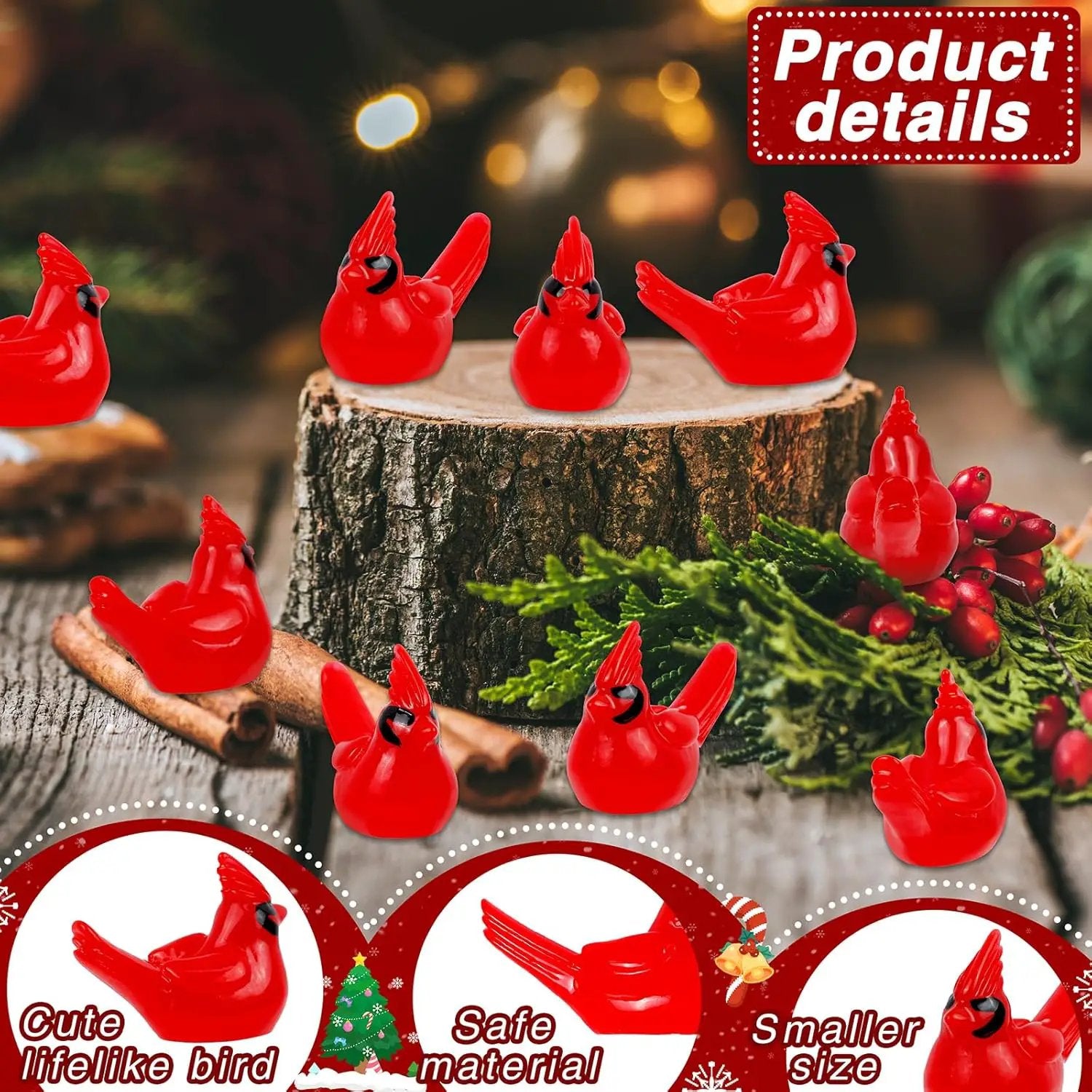 100 Pcs Mini Resin Red Cardinal Bird Figurines – Tiny Cardinal Ornaments for Christmas, Cake Toppers, Garden Crafts, Dollhouse, Fairy Micro Landscape, Party and Home Decorations by GreenHaven Gardens