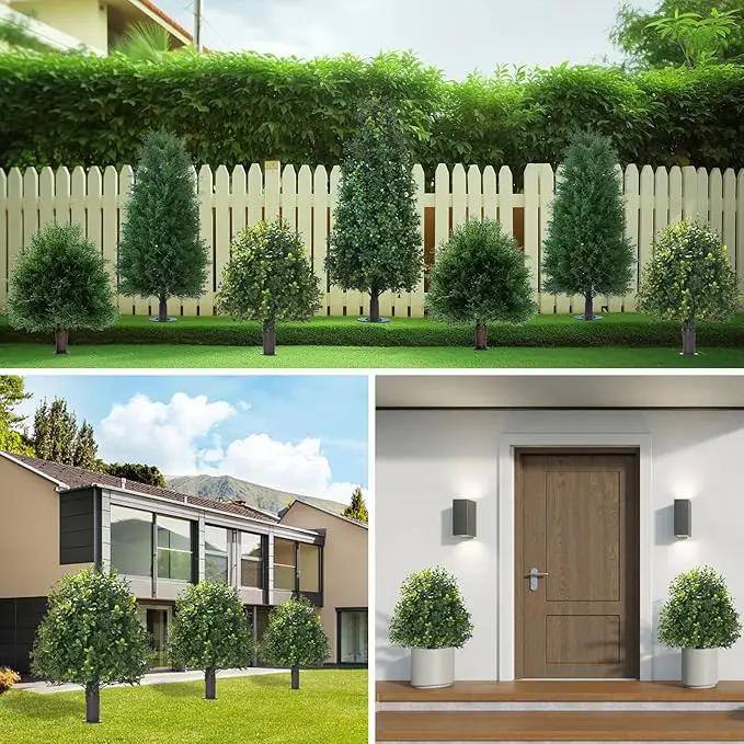 20" Artificial Boxwood Topiary Balls Trees with Ground Spike, 2 Pack UV Resistant Artificial Shrubs, Fake Evergreen Artificial Plant Brush for Indoor Outdoor Front Porch Garden by GreenHaven Gardens