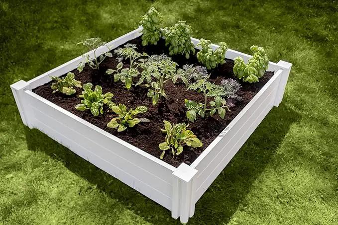 Vita Classic 4 Foot x 4 Foot x 11 inch White Vinyl Raised Modular Garden Bed, White, PVC, BPA and Pthalate Free, VT17108 by GreenHaven Gardens