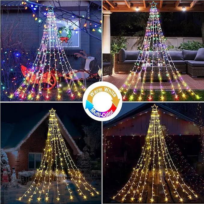 Christmas Decoration Lights, Outdoor String Lights 320 LED 11.5 Ft Waterfall Tree With Big Star Topper 8 Modes for New Year Holiday Garden Yard Indoor Outdoor Decor by GreenHaven Gardens