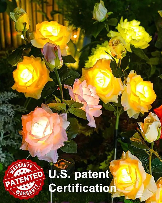 Solar Flower Lights Outdoor,Solar Garden Lights with 12 Bigger & More Realistic Flower,IP65 Waterproof Solar Powered Pathway Lights for Yard Lawn Patio Garden Decor(4Pack Rose Lights) by GreenHaven Gardens