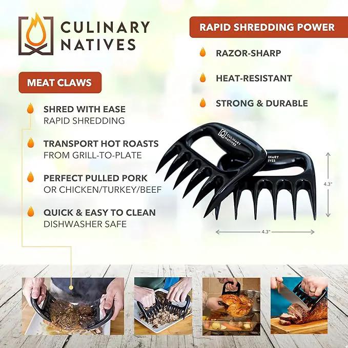 Meat Claws and Smoker Gloves | No.1 Heat Resistant BBQ Grill Gloves | Pulled Pork Claws | Thermometer | Silicone Oven Mitts & Razor-Edge Meat Shredders | Barbecue, Grilling, Smoking, Shredding (Black) by GreenHaven Gardens