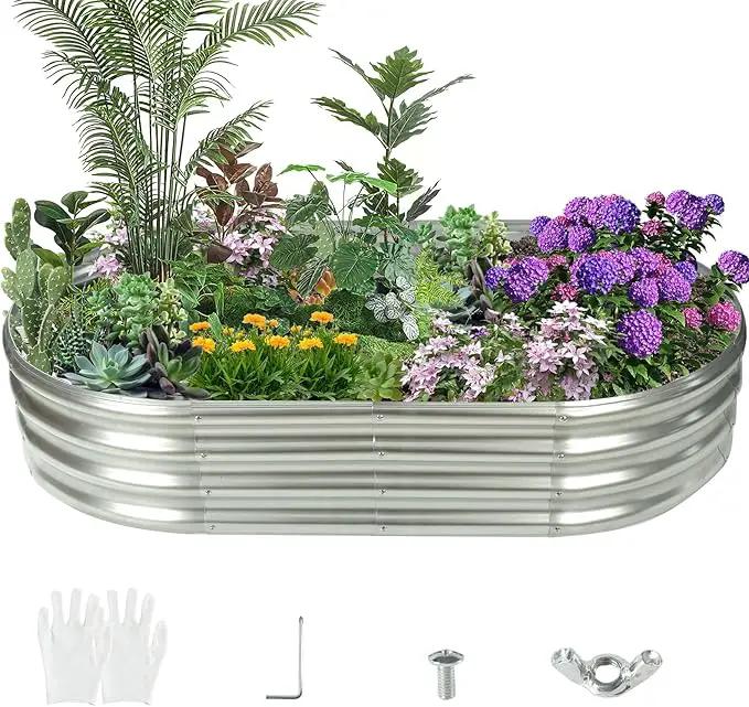 Durable-0.8MM Thick,Crimped Edge 5X2.7X1 FT Oval Galvanized Steel Raised Garden Bed/Galvanized Metal Planter Box for Planting in The Backyard/Garden(Silver, 60X32X12 Inches) by GreenHaven Gardens