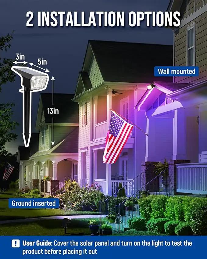 Solar Spot Lights Outdoor, 9 Lighting Modes RGB, Solar Lights Outdoor Waterproof IP65, 63 LED Landscape Spotlights for Holiday Decorations by GreenHaven Gardens