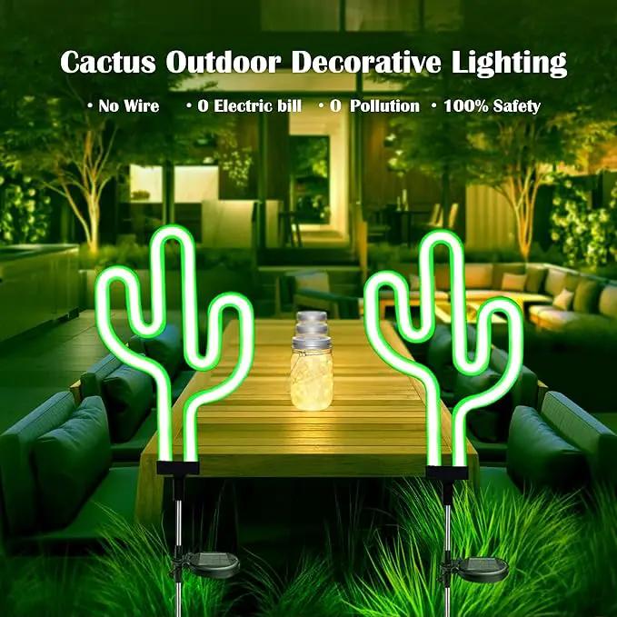 SunKite Cactus Solar Garden Stake Lights - Outdoor Waterproof Neon Lights for Garden, Yard, Lawn, Pathway, Patio, Backyard (2 Pack) by GreenHaven Gardens