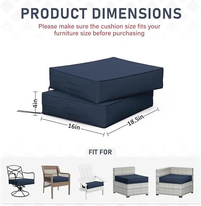 Patio Chair Cushions 18.5 X 16 X 4 Inch Waterproof Outdoor Seat Cushions for Patio Furniture, Outdoor Sofa Couch Pads with Ties & Handle, Set of 2, Navy Blue by GreenHaven Gardens