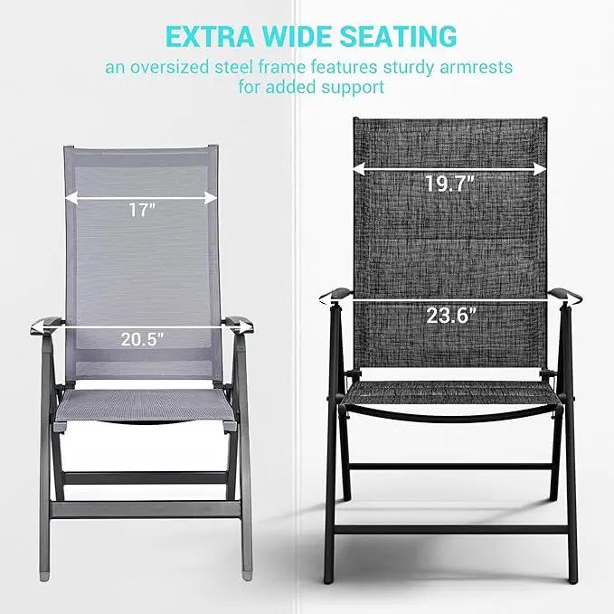 UDPATIO Patio Folding Dining Chairs Set of 2, Folding Lawn Chairs for Adults with Padded All Weather Breathable Textilene, Portable Chairs with Steel Frame, No Assembly, Dark Grey by GreenHaven Gardens