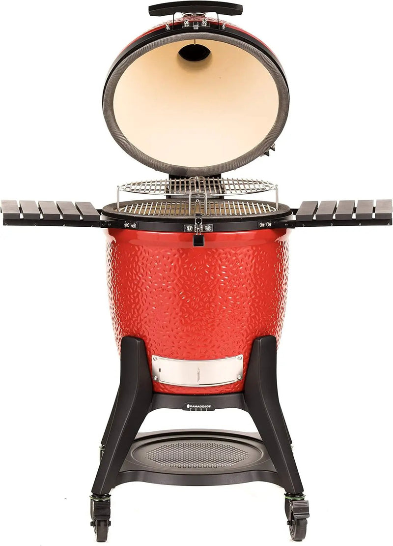 Kamado Joe® Classic Joe™ Series III 18-inch Charcoal Grill & Smoker, Red, with Cart, Side Shelves, Grill Gripper, and Ash Tool, 3 Tier Cooking System, Stainless Steel Cooking Grates, Model KJ23RHCI-A by GreenHaven Gardens