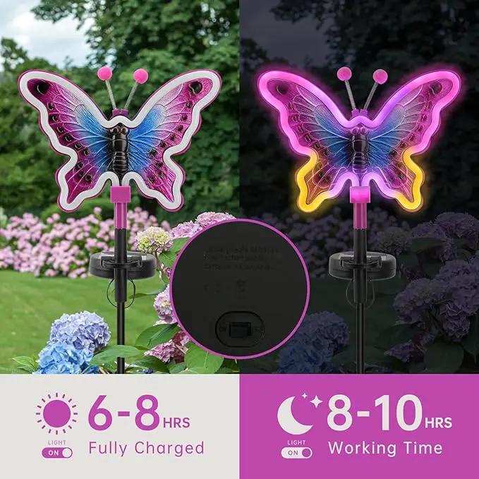 Butterfly Solar Lights, Solar Butterfly Outdoor Light, Garden Decor,Neon Butterfly Garden Lights for Outside, Yard, Pathways,Patio, Lawn, or Landscaping Decor (Amaranth, 2 Pack) by GreenHaven Gardens