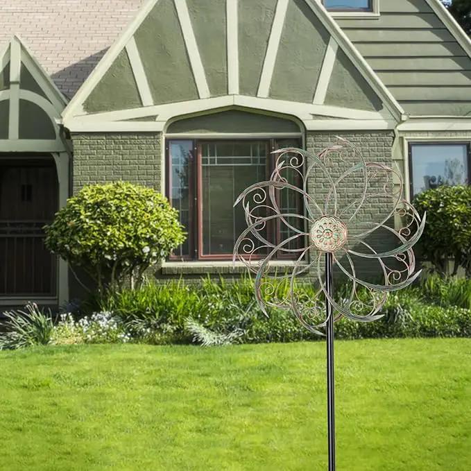 Wind Spinners Outdoor Wind Spinner Metal 13” Dia Wind Spinners for Yard and Garden Decor Pinwheels Wind Sculptures & Spinners(57” H) by GreenHaven Gardens
