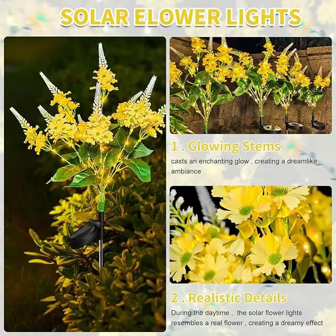 Neporal Solar Flowers Outdoor Waterproof Yellow, Decorative Garden Lights Solar Powered Dusk to Dawn, 8-Stem, 2 Lighting Modes Plants Lights for Yard, Backyard, Porch (Yellow) by GreenHaven Gardens