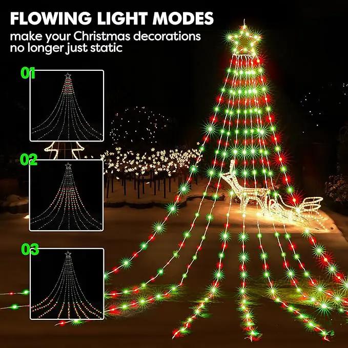 BlcTec Outdoor Christmas Decorations, 352 LED Christmas Star Lights with 9 Strands 11.7ft Waterfall Christmas Tree Lights, 8 Modes, Waterproof, Timer for Yard Patio Xmas Décor, Flowing Red and Green by GreenHaven Gardens