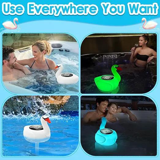 KingSom Digital Pool Thermometer,Solar Pool Thermometer Floating Easy Read with Color Changing Swan Light,Floating Pool Thermometer with Large LCD Screen and String,Pond Water Temperature Thermometer by GreenHaven Gardens