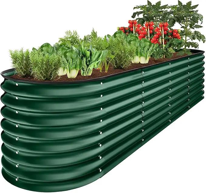 Best Choice Products 8x2x2ft Metal Raised Garden Bed, Oval Outdoor Deep Root Planter Box for Vegetables, Herbs w/ 4 Support Bars, 215 Gal Capacity - Dark Green by GreenHaven Gardens