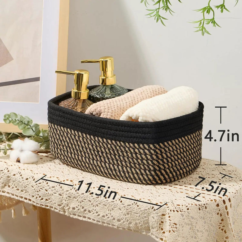 Small Storage Baskets for Organizing | Closet Organizer Bins | Shelf Toy Basket | Woven Rope Baskets | Cube Decorative Box | Shallow Basket | 11.5x7.5x4.7” | 3 Packs Black Brown by GreenHaven Gardens