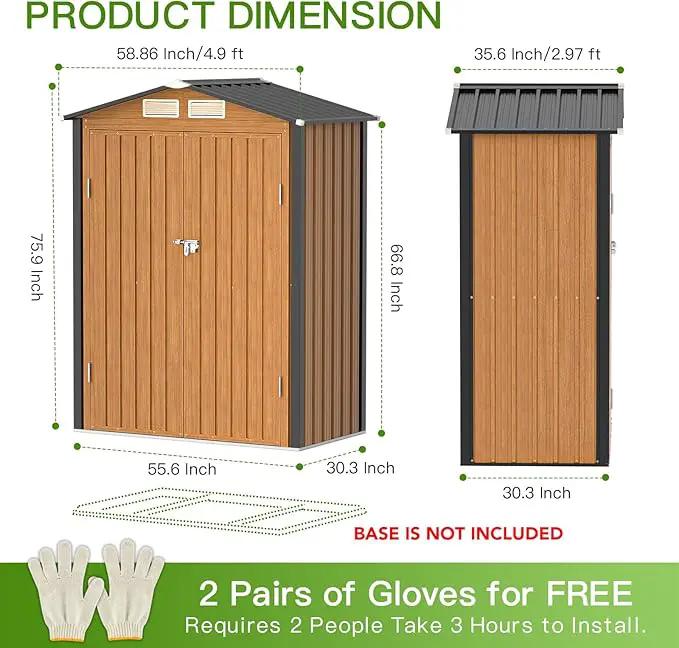 Outdoor Storage Shed, 5x3 Ft Metal Steel Tiny House with Lockable Door, Vertical Outside Storage Building for Garden, Backyard, Lawn, Patio Utility, Tool Storage by GreenHaven Gardens