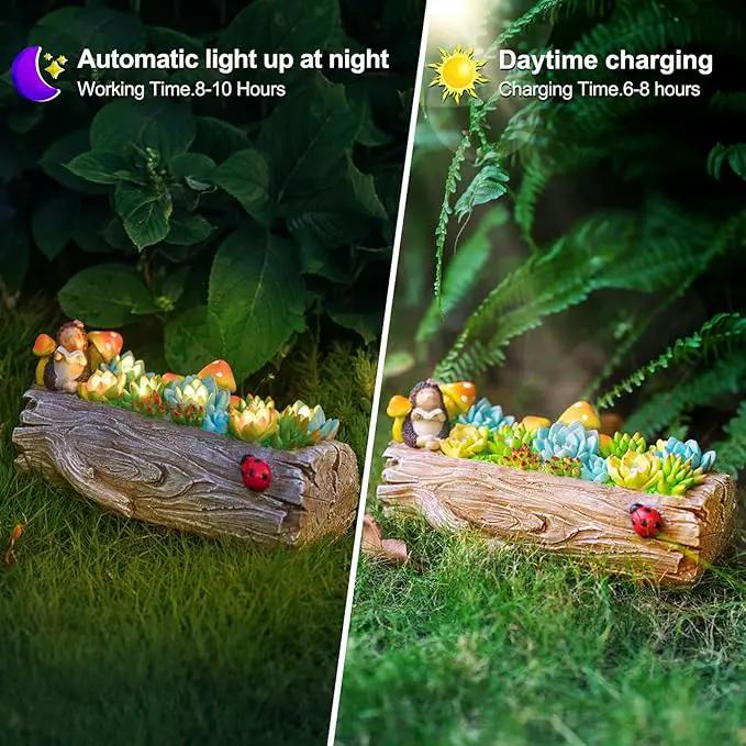 Garden Solar Figurine Light - Stump Succulent Solar Light Outdoor, Solar Powered Lighting Outside Decorations Yard Art Lawn Ornaments for Porch Patio Balcony - Succulent Gifts for Women Mom by GreenHaven Gardens