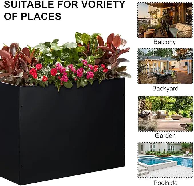 SUNNYPARK Large Metal Planter Box 32”x 12”x 24”, Rectangular Modern Black Metal Planter Box Heavy Duty with Drainage Holes for Outdoor Garden Patio by GreenHaven Gardens