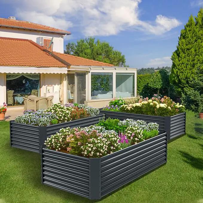 8x4x2ft Galvanized Raised Garden Bed Outdoor, Metal Garden Bed for Vegetables, Above Ground Garden Box for Flower, Steel Raised Beds for Gardening - Dark Gray by GreenHaven Gardens